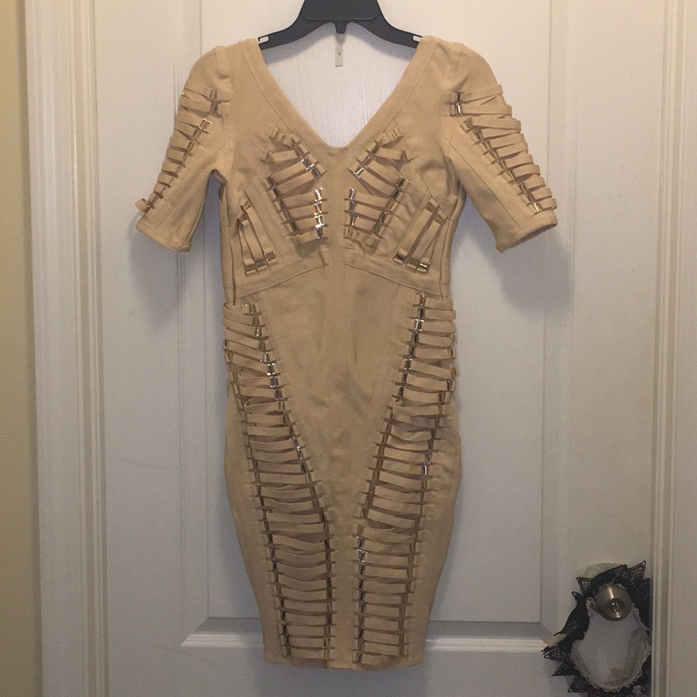 Brand new boutique bodycon tan and gold dress 😍